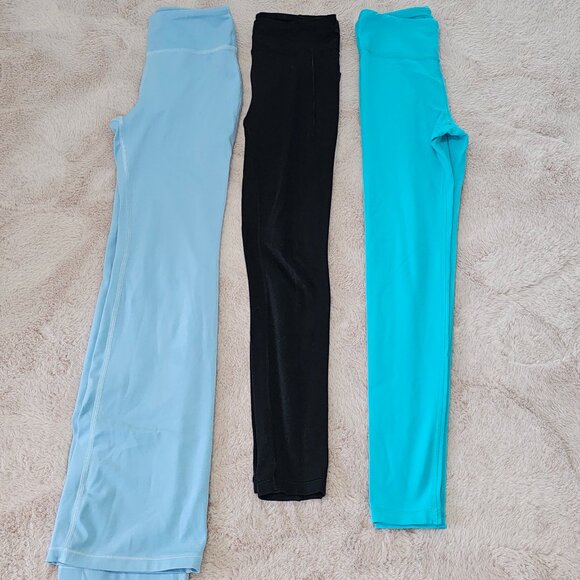 Girls Leggings Bundle S: M (8-10) Black, Aqua & Pale Blue Wide-Leg Active Pants - Picture 1 of 10